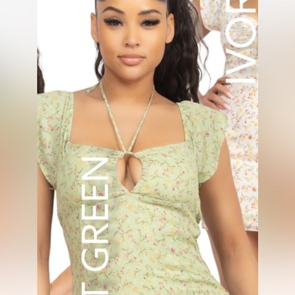 light green short dress with small flower print